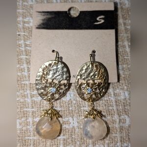 Gold Floral Drop Earrings with Crystal Accent